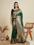 Jyoti Fashion Women's Bottle Green Soft Kanjivaram Silk Zari Woven Designer Saree with Blouse - Distacart