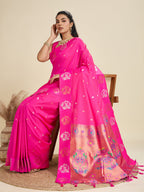 Jyoti Fashion Women's Pink Soft Kanjivaram Paithani Silk Zari Woven Designer Saree with Blouse - Distacart