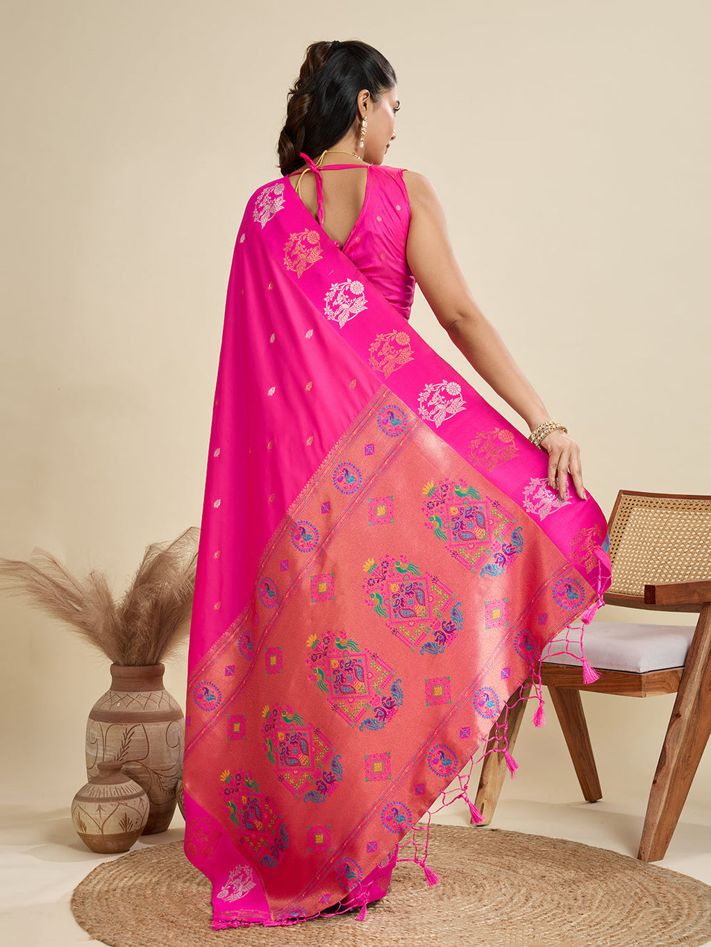 Jyoti Fashion Women's Pink Soft Kanjivaram Paithani Silk Zari Woven Designer Saree with Blouse - Distacart