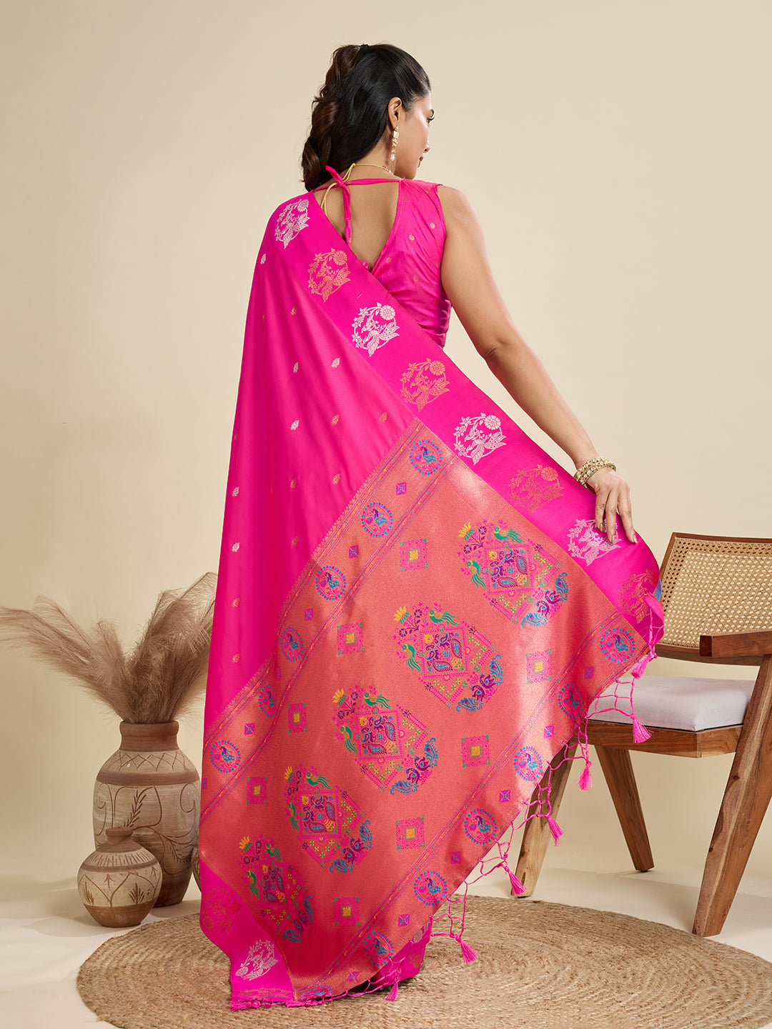 Jyoti Fashion Women's Pink Soft Kanjivaram Paithani Silk Zari Woven Designer Saree with Blouse - Distacart