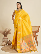Jyoti Fashion Women's Yellow Soft Kanjivaram Paithani Silk Zari Woven Designer Saree with Blouse - Distacart
