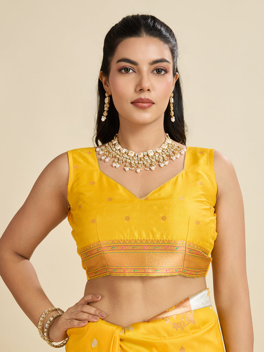 Jyoti Fashion Women's Yellow Soft Kanjivaram Paithani Silk Zari Woven Designer Saree with Blouse - Distacart