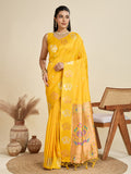 Jyoti Fashion Women's Yellow Soft Kanjivaram Paithani Silk Zari Woven Designer Saree with Blouse - Distacart