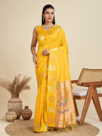 Jyoti Fashion Women's Yellow Soft Kanjivaram Paithani Silk Zari Woven Designer Saree with Blouse - Distacart