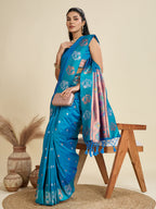 Jyoti Fashion Women's Sky Blue Soft Kanjivaram Paithani Silk Zari Woven Designer Saree with Blouse - Distacart