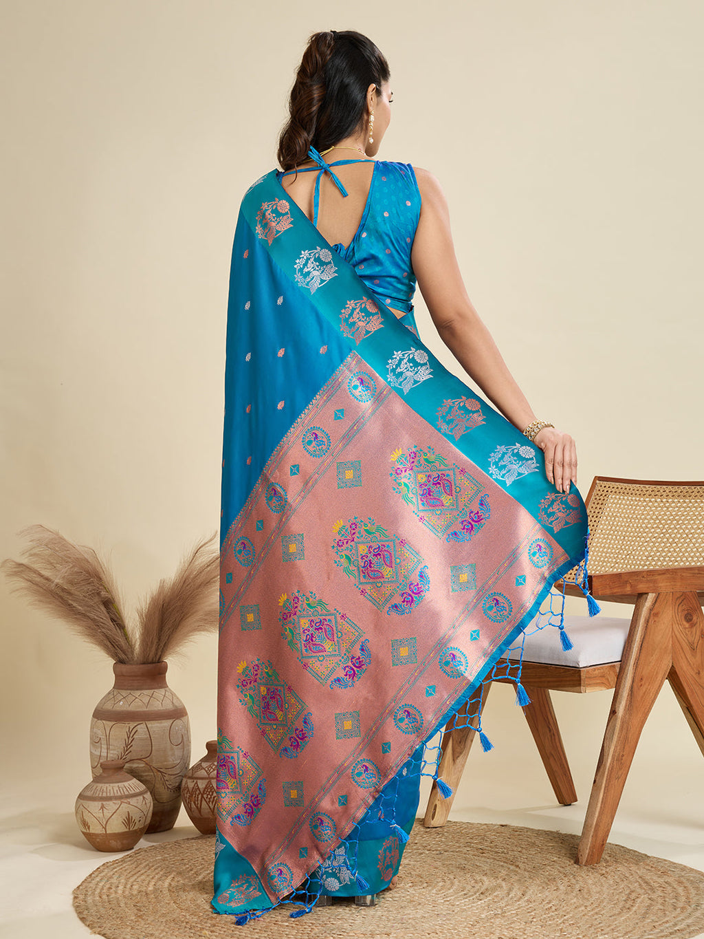 Jyoti Fashion Women's Sky Blue Soft Kanjivaram Paithani Silk Zari Woven Designer Saree with Blouse - Distacart
