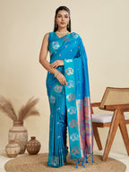 Jyoti Fashion Women's Sky Blue Soft Kanjivaram Paithani Silk Zari Woven Designer Saree with Blouse - Distacart