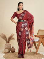 Jyoti Fashion Women's Maroon Soft Kanjivaram Paithani Silk Zari Woven Designer Saree with Blouse - Distacart