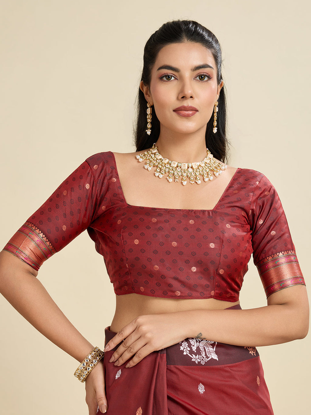 Jyoti Fashion Women's Maroon Soft Kanjivaram Paithani Silk Zari Woven Designer Saree with Blouse - Distacart