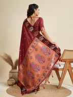 Jyoti Fashion Women's Maroon Soft Kanjivaram Paithani Silk Zari Woven Designer Saree with Blouse - Distacart