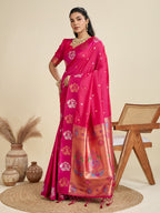 Jyoti Fashion Women's Rani Pink Soft Kanjivaram Paithani Silk Zari Woven Designer Saree with Blouse - Distacart