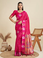 Jyoti Fashion Women's Rani Pink Soft Kanjivaram Paithani Silk Zari Woven Designer Saree with Blouse - Distacart