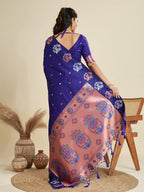 Jyoti Fashion Women's Blue Soft Kanjivaram Paithani Silk Zari Woven Designer Saree with Blouse - Distacart