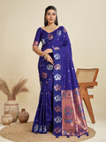 Jyoti Fashion Women's Blue Soft Kanjivaram Paithani Silk Zari Woven Designer Saree with Blouse - Distacart
