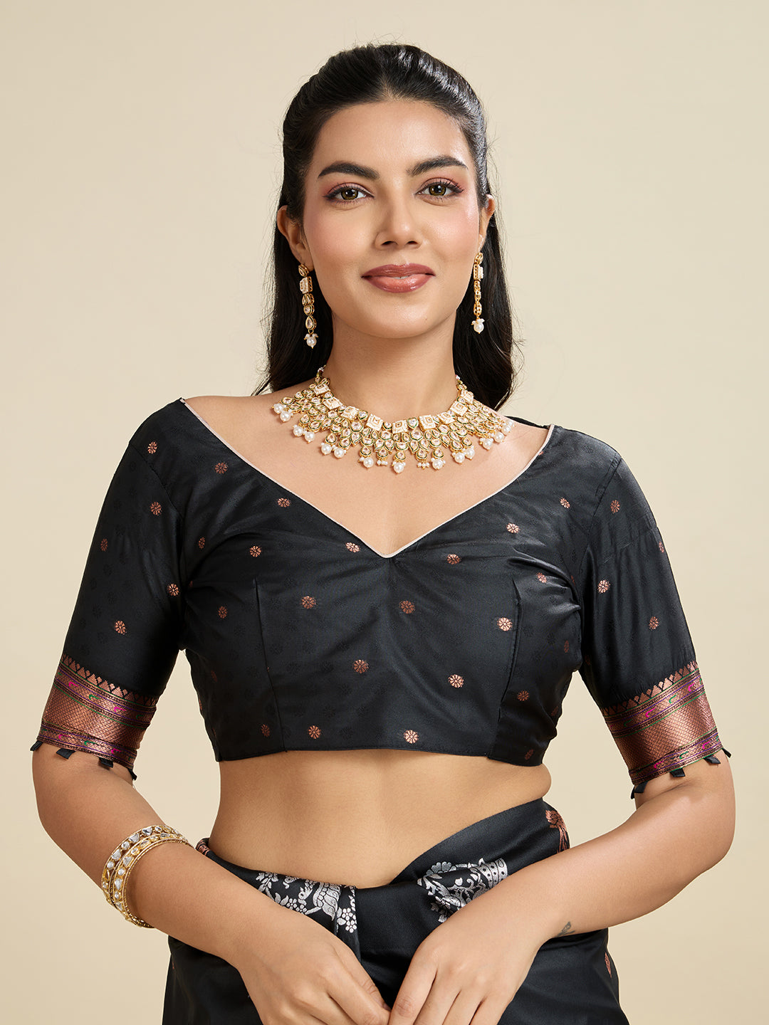 Jyoti Fashion Women's Black Soft Kanjivaram Paithani Silk Zari Woven Designer Saree with Blouse - Distacart