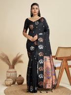 Jyoti Fashion Women's Black Soft Kanjivaram Paithani Silk Zari Woven Designer Saree with Blouse - Distacart