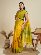 Jyoti Fashion Women's Yellow Khadi Raw Silk Temple Woven Border Designer Saree with Blouse - Distacart