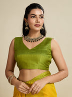 Jyoti Fashion Women's Yellow Khadi Raw Silk Temple Woven Border Designer Saree with Blouse - Distacart