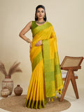 Jyoti Fashion Women's Yellow Khadi Raw Silk Temple Woven Border Designer Saree with Blouse - Distacart