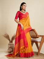 Jyoti Fashion Women's Mustard Khadi Raw Silk Temple Woven Border Designer Saree with Blouse - Distacart