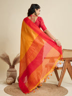 Jyoti Fashion Women's Mustard Khadi Raw Silk Temple Woven Border Designer Saree with Blouse - Distacart