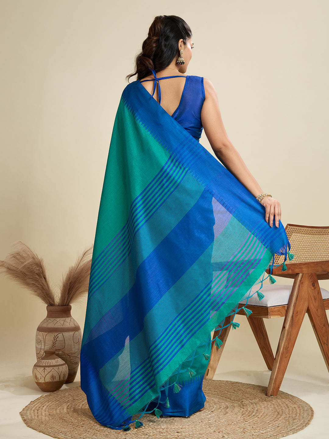 Jyoti Fashion Women's Rama Khadi Raw Silk Temple Woven Border Designer Saree with Blouse - Distacart