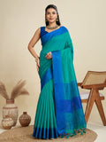 Jyoti Fashion Women's Rama Khadi Raw Silk Temple Woven Border Designer Saree with Blouse - Distacart