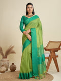 Jyoti Fashion Women's Mehendi Khadi Raw Silk Temple Woven Border Designer Saree with Blouse - Distacart