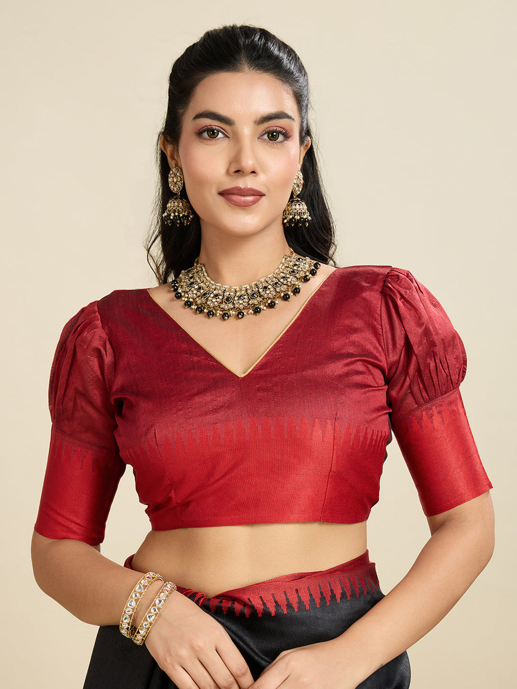 Jyoti Fashion Women's Black Khadi Raw Silk Temple Woven Border Designer Saree with Blouse - Distacart