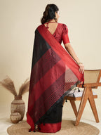 Jyoti Fashion Women's Black Khadi Raw Silk Temple Woven Border Designer Saree with Blouse - Distacart