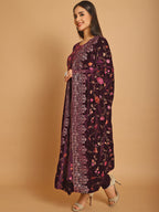 Jyoti Fashion Women's Wine Velvet Floral Resham Thread with Jari & Sequince work Designer Straight Suit Set