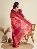 Jyoti Fashion Women's Peach Khadi Raw Silk Temple Woven Border Designer Saree with Blouse - Distacart