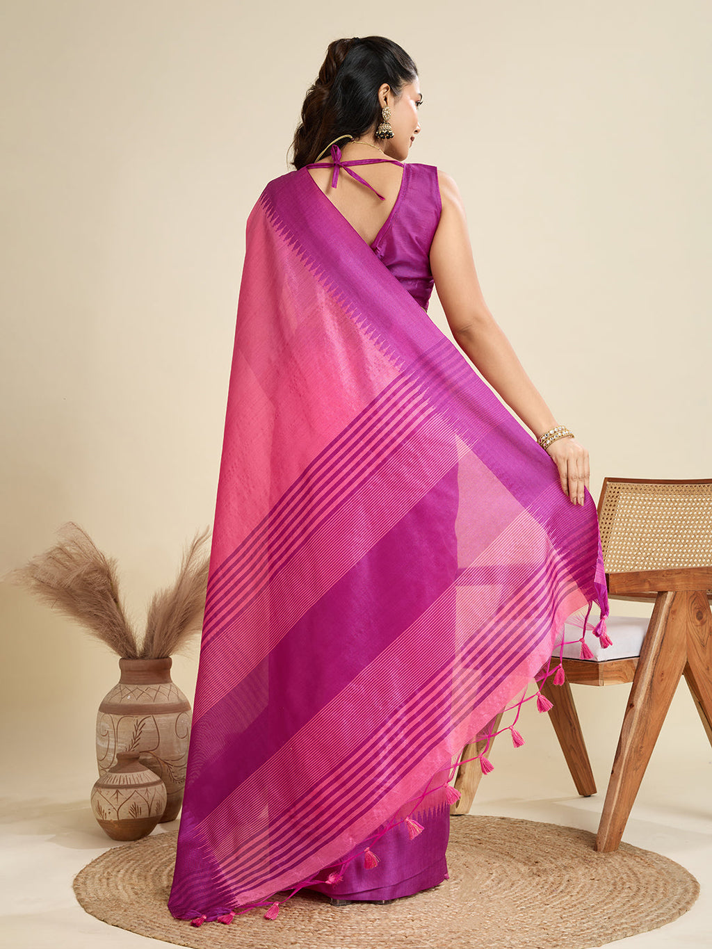 Jyoti Fashion Women's Pink Khadi Raw Silk Temple Woven Border Designer Saree with Blouse - Distacart