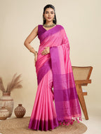 Jyoti Fashion Women's Pink Khadi Raw Silk Temple Woven Border Designer Saree with Blouse - Distacart