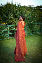 Jyoti Fashion Women's Orange Tussar Silk Traditional Thread Work Designer Saree with Blouse - Distacart