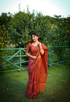 Jyoti Fashion Women's Orange Tussar Silk Traditional Thread Work Designer Saree with Blouse - Distacart