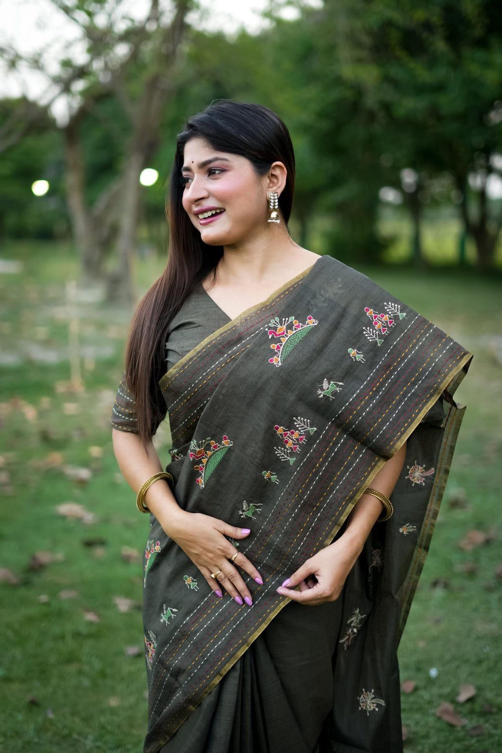 Jyoti Fashion Women's Black Tussar Silk Traditional Thread Work Designer Saree with Blouse - Distacart