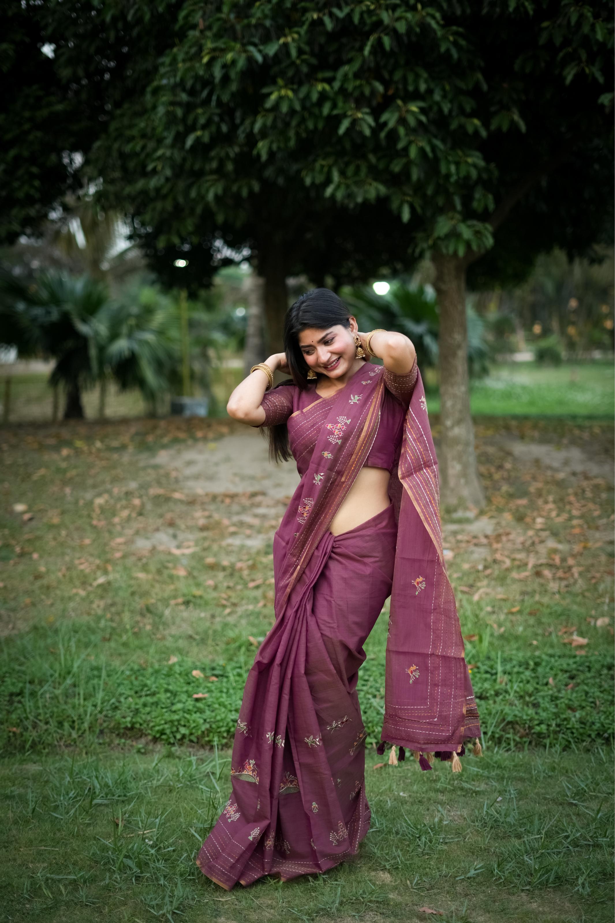 Jyoti Fashion Women's Wine Tussar Silk Traditional Thread Work Designer Saree with Blouse - Distacart