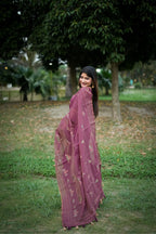 Jyoti Fashion Women's Wine Tussar Silk Traditional Thread Work Designer Saree with Blouse - Distacart