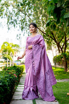 Jyoti Fashion Women's Purple Handloom Raw Silk Weaving Designer Saree with Blouse - Distacart
