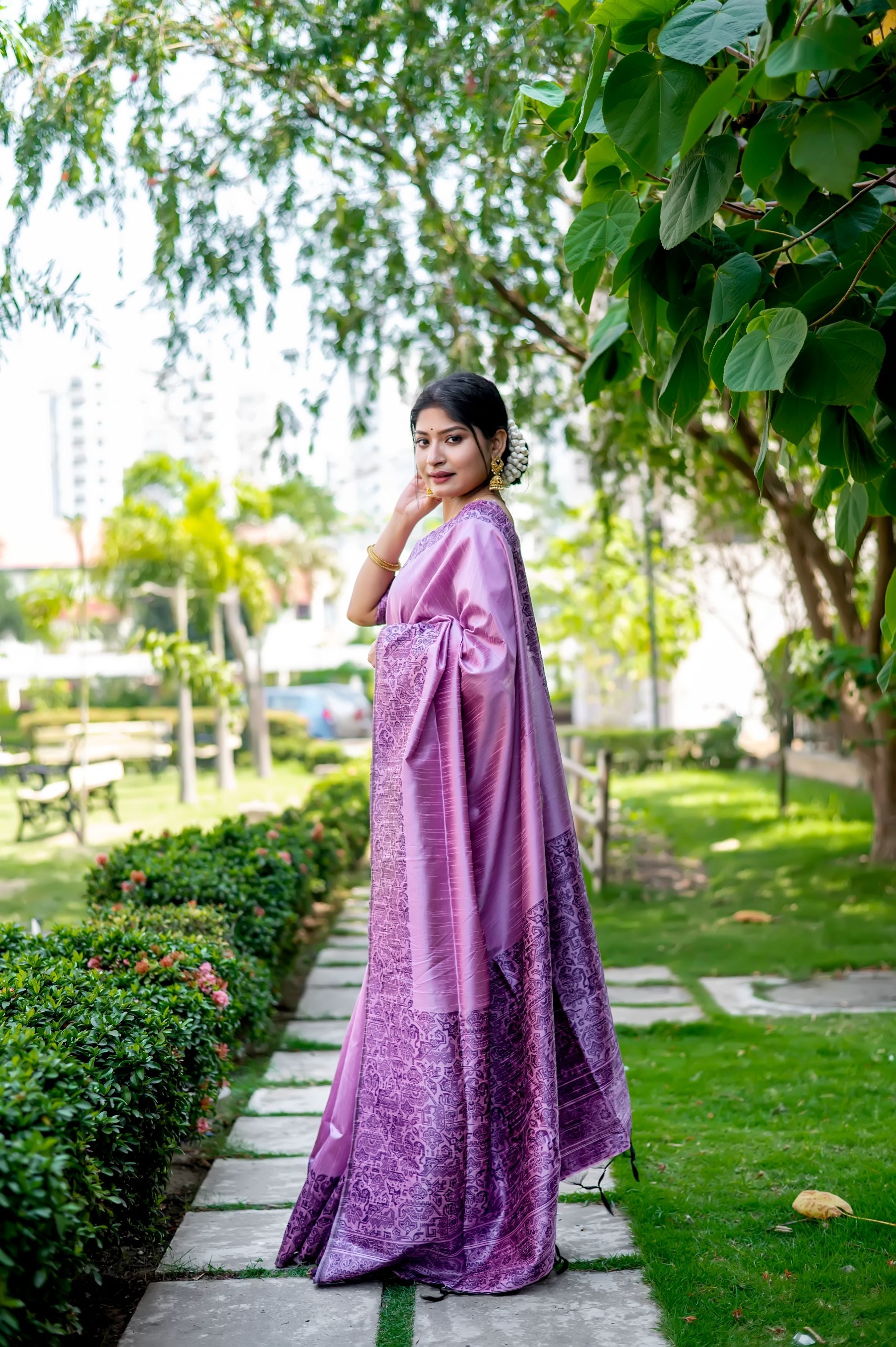Jyoti Fashion Women's Purple Handloom Raw Silk Weaving Designer Saree with Blouse - Distacart