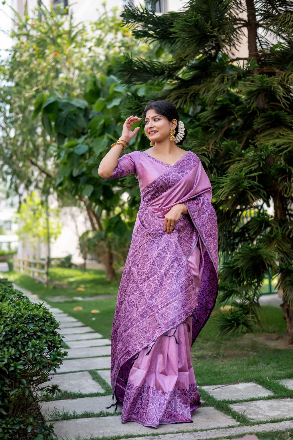 Jyoti Fashion Women's Purple Handloom Raw Silk Weaving Designer Saree with Blouse - Distacart