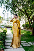 Jyoti Fashion Women's Mustard Handloom Raw Silk Weaving Designer Saree with Blouse - Distacart