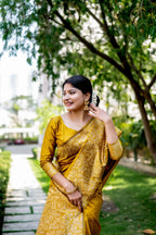 Jyoti Fashion Women's Mustard Handloom Raw Silk Weaving Designer Saree with Blouse - Distacart