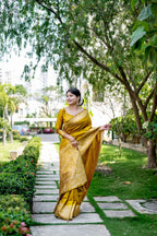 Jyoti Fashion Women's Mustard Handloom Raw Silk Weaving Designer Saree with Blouse - Distacart