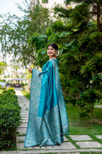 Jyoti Fashion Women's Sky Blue Handloom Raw Silk Weaving Designer Saree with Blouse - Distacart