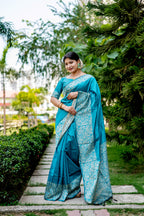 Jyoti Fashion Women's Sky Blue Handloom Raw Silk Weaving Designer Saree with Blouse - Distacart