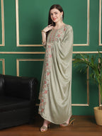 Jyoti Fashion Women's Olive Chinon Chiffon Floral Embroidery with Cording & Crystal Work Designer Straight Suit Set