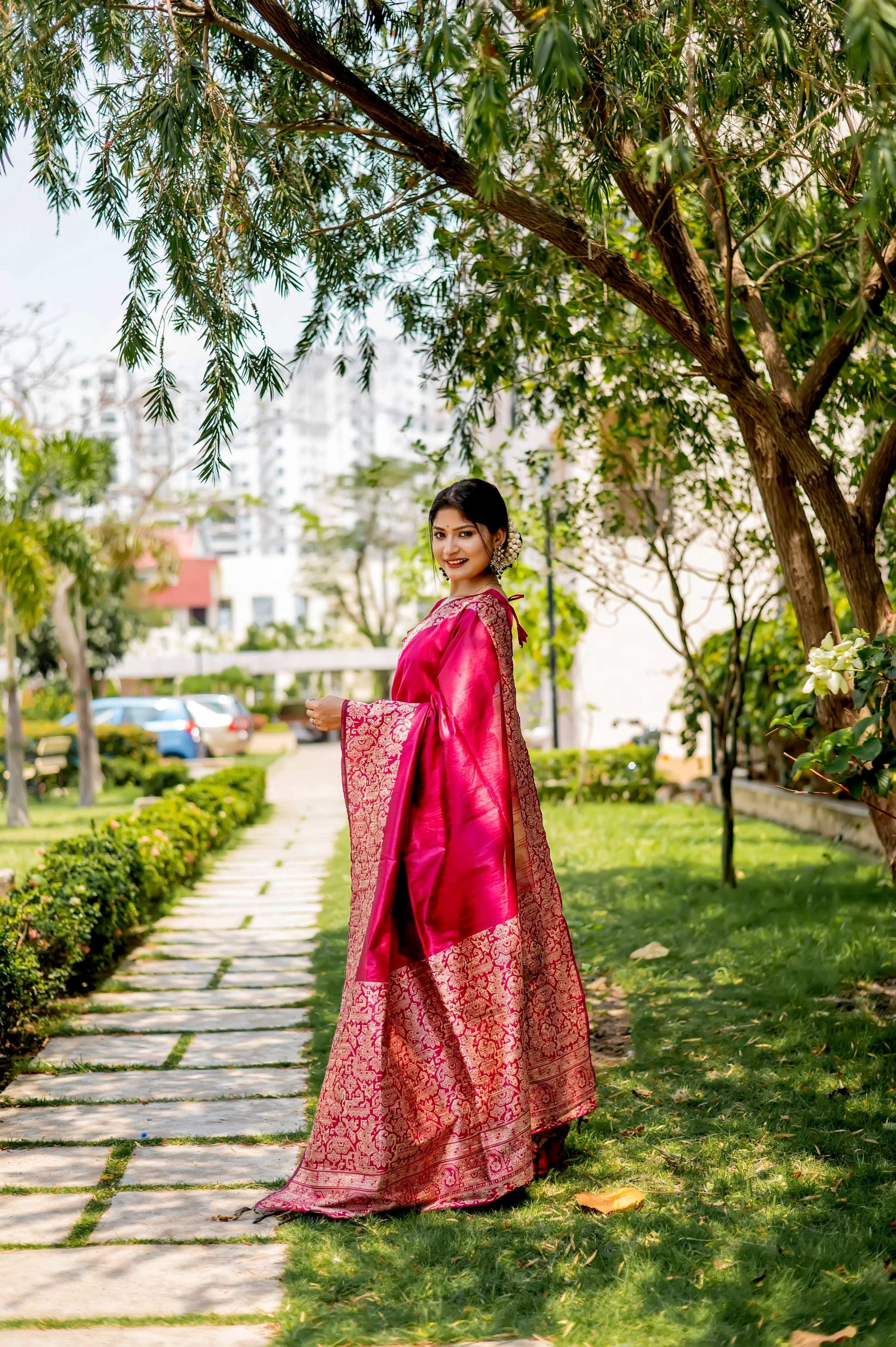 Jyoti Fashion Women's Pink Handloom Raw Silk Weaving Designer Saree with Blouse - Distacart