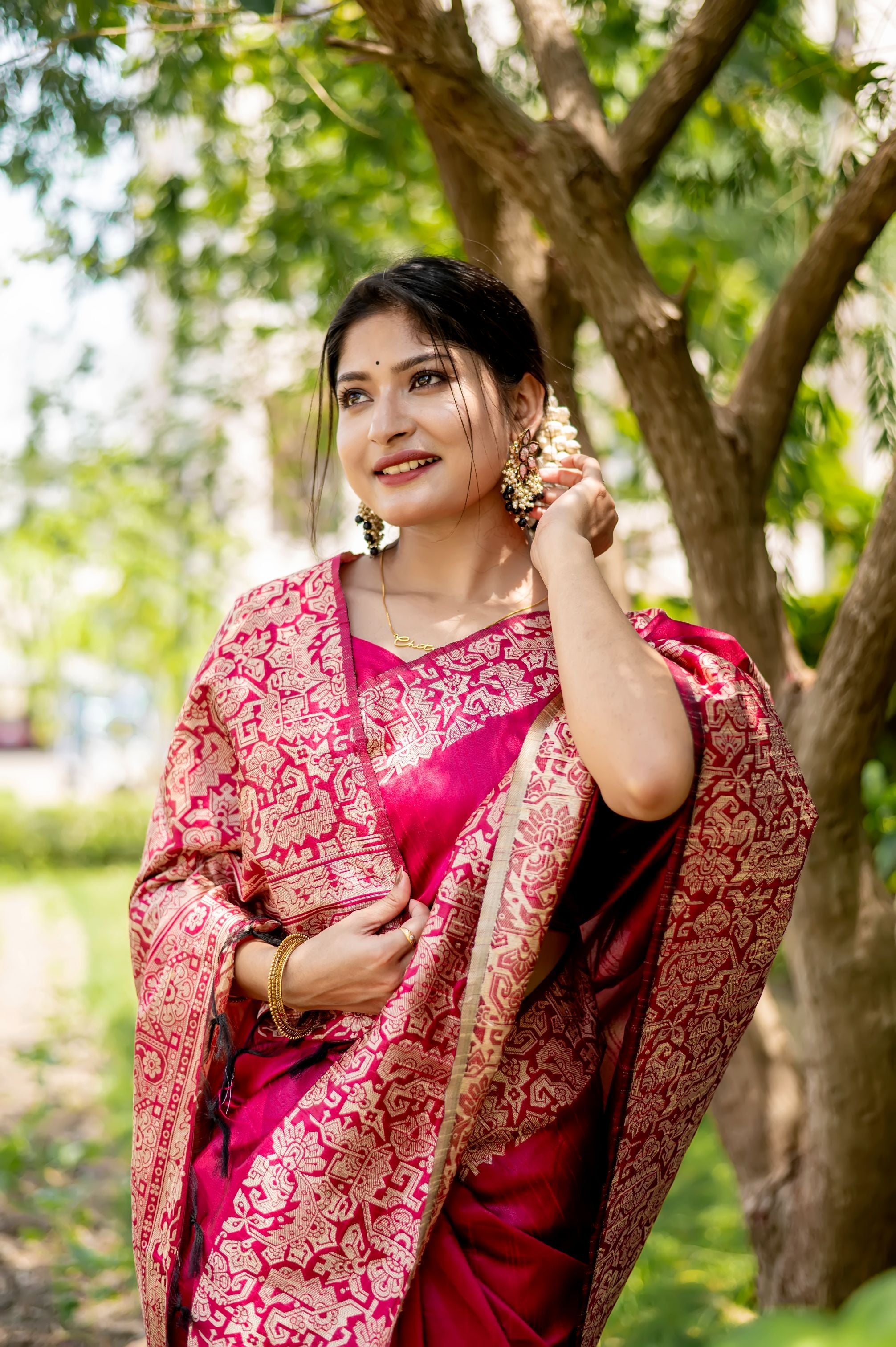 Jyoti Fashion Women's Pink Handloom Raw Silk Weaving Designer Saree with Blouse - Distacart
